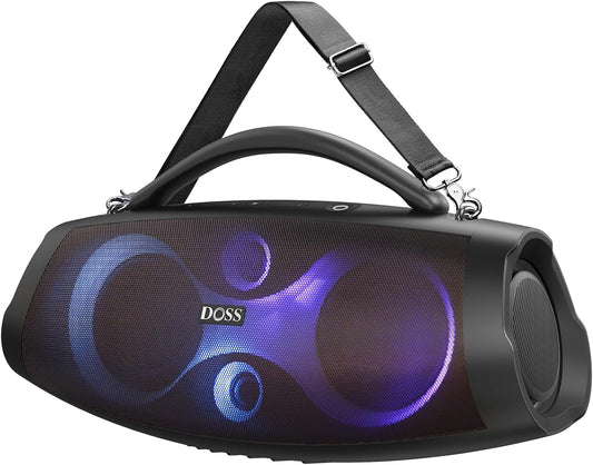 DOSS Extreme Boom Pro D200 240W Peak Outdoor Speaker, Punchy Bass, 26H Playtime, Beat-Synced Light, BT5.4, Stereo Pairing, IPX6 Waterproof for Camping, Beach, Tailgate Party-Black