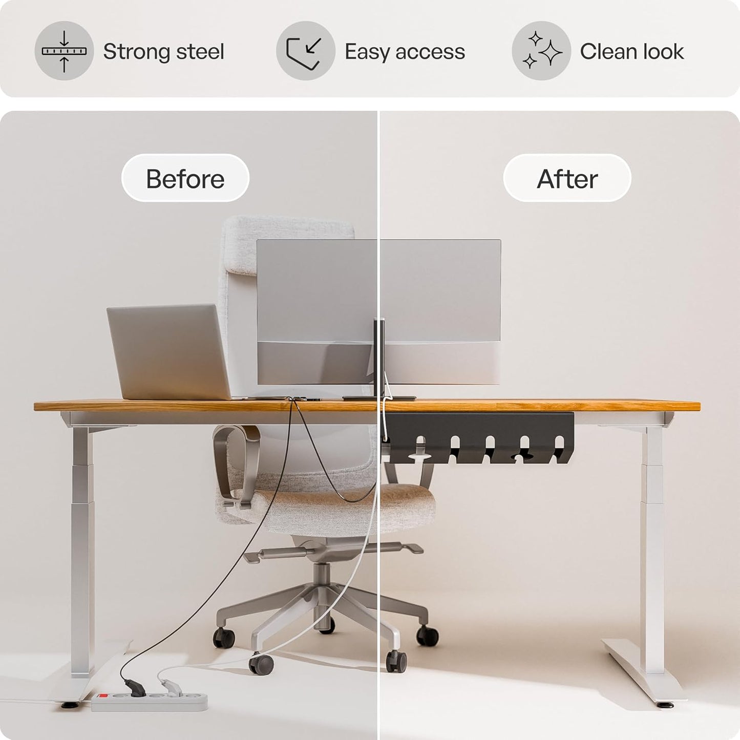 PAMO Cable Management Under Desk for Easy mounting Under-Table I Set of 2 - with 10X Cable Ties I Desk Organizer for Office/Home Office Table Thoughtful Cable Tray Holder