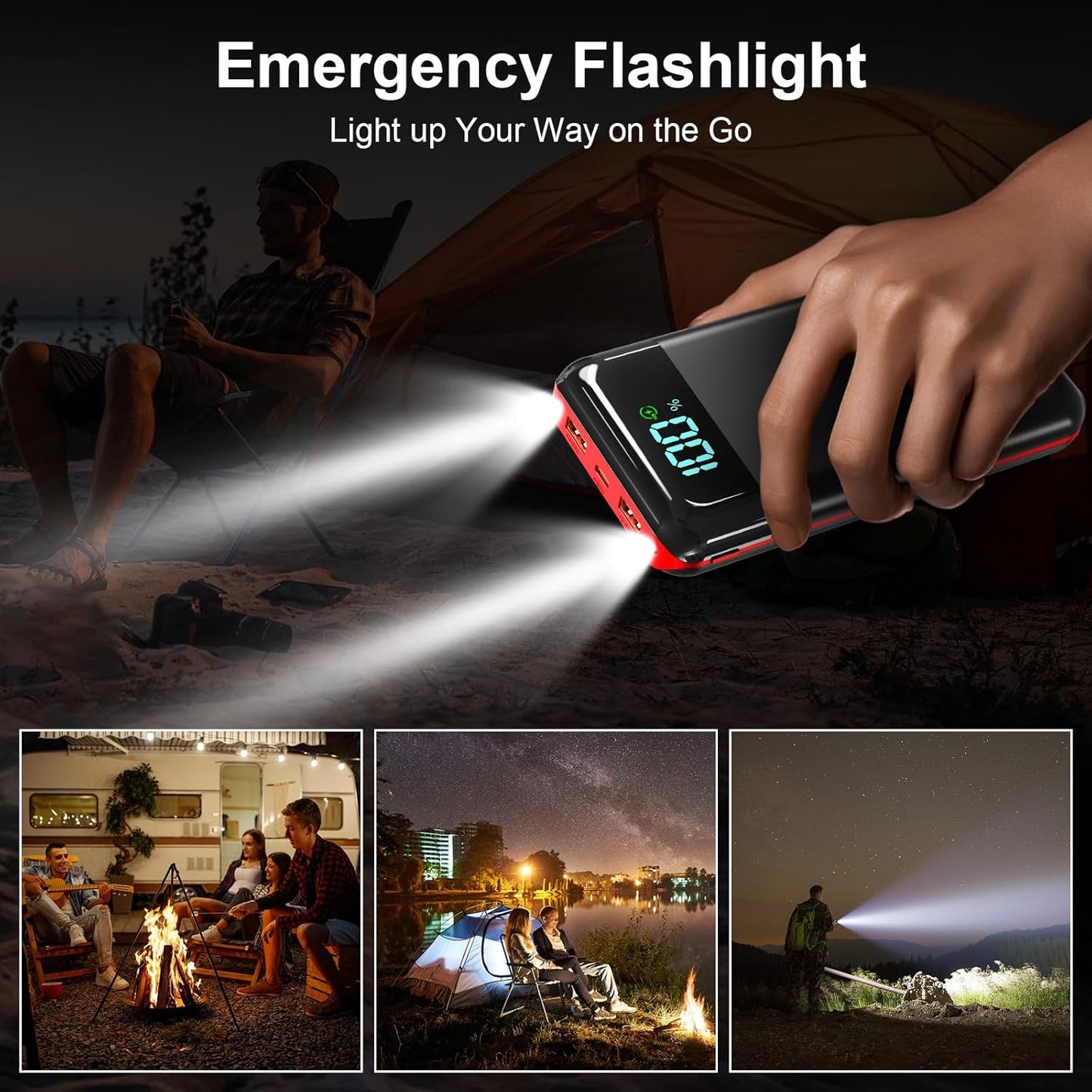 Portable Charger Power Bank 52800mAh Powerbank PD 30W and QC 4.0 Fast Charging Built-in Bright flashlight LED Display 2 USB 1Type-C Output External Battery Pack for iPhone, Samsung, iPad etc (red)