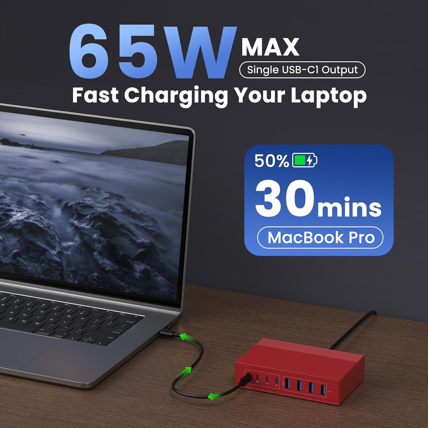 200W USB C Charger Block, 8-in-1 GaN III USB C Charger Fast Charging Station Hub, PD 65W Laptop Adapter for MacBook Pro/Air/Dell XPS/iPhone 16/15/14/iPad/Galaxy S24 etc