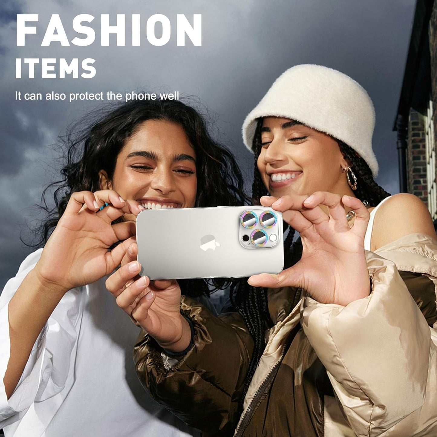 LucBuy 3PCS Sparkling Camera Lens Protector for iPhone 14 Pro/iPhone 14 Pro Max, Full Clear Acrylic Cover with Shiny Colorful Glitter Designed Decoration Back Camera Protector