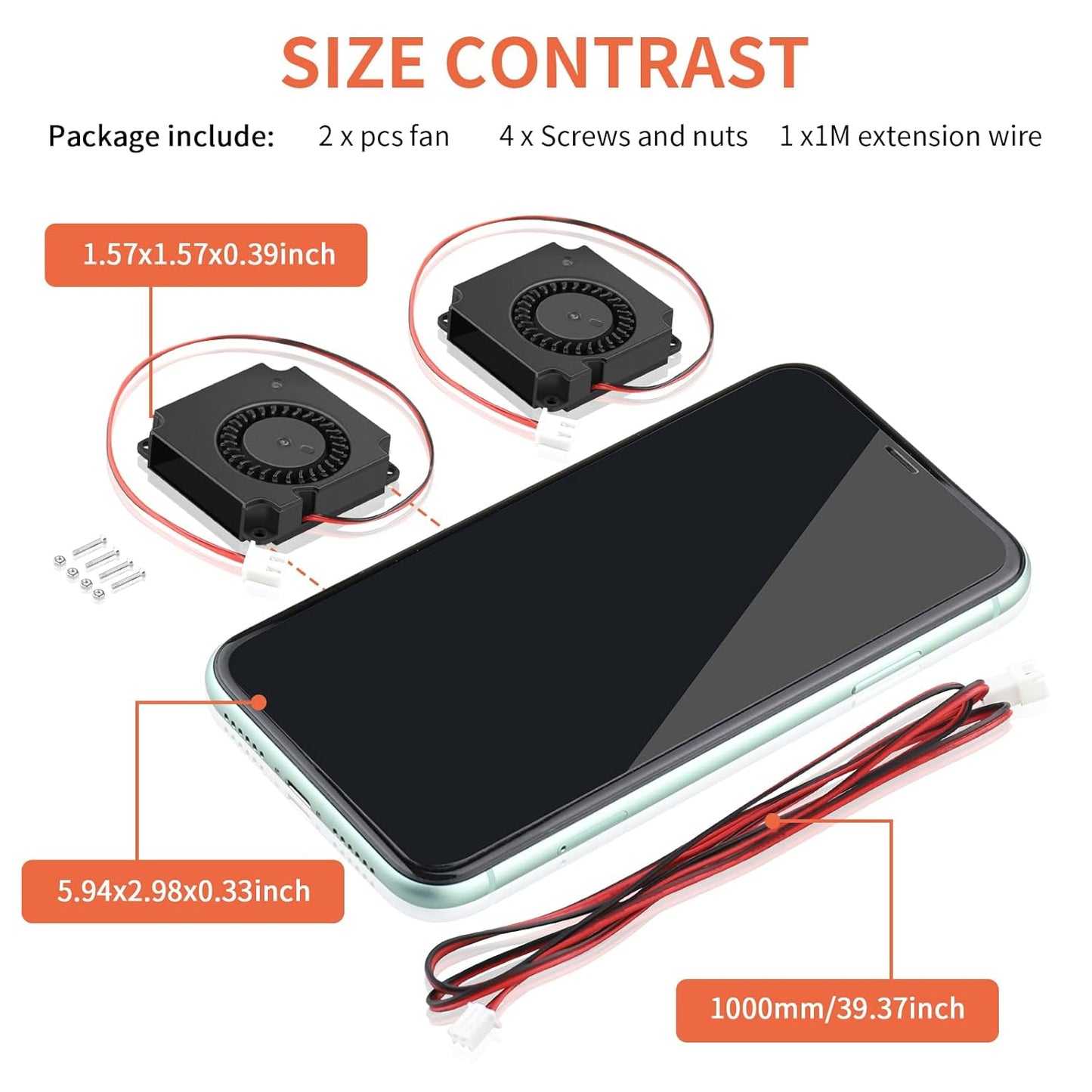 2Packs Wathai DC Blower Fan 4010 Radial Cooling Fan 5V 2 Pin DC 40mm x 10mm Dual Ball