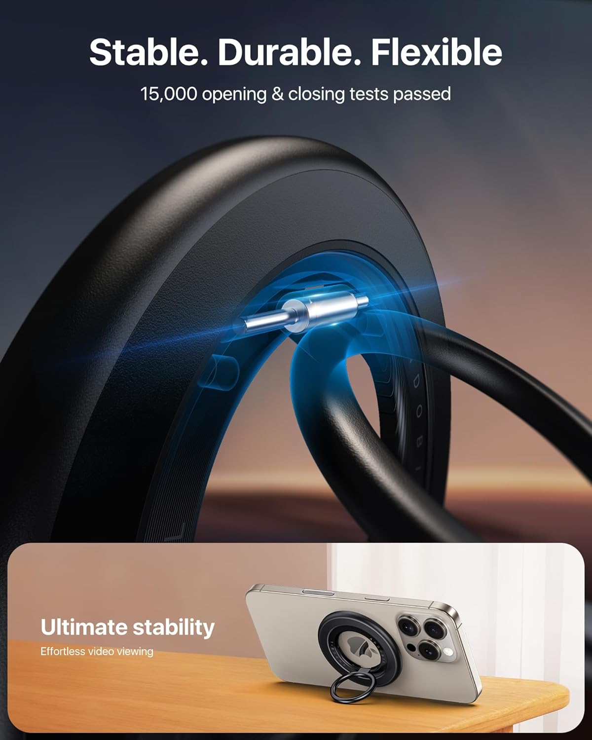 andobil [2025 Upgraded] Double-sided Magnetic Phone Grip for MagSafe [Sability Max] Strong Magnetic Phone Ring Holder Compatible with MagSafe Accessories, iPhone 16 Plus 15 14 13 12 Pro Max Mini Black