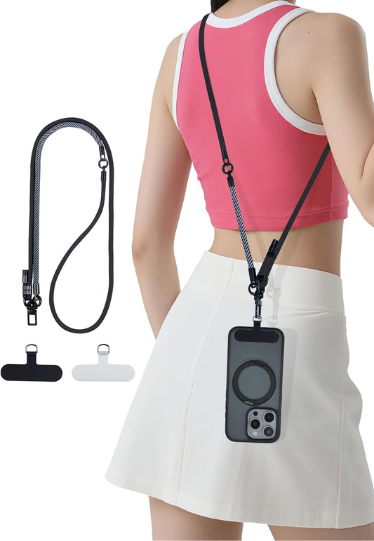 Phone Lanyard Crossbody, 3-in-1 Neck Strap& Wrist Strap, Adjustable Anti-Theft Lanyard with 2 Phone Tether Tabs, Universal Cell Phone Strap for iPhone& Android Case, Travel Essential, Black
