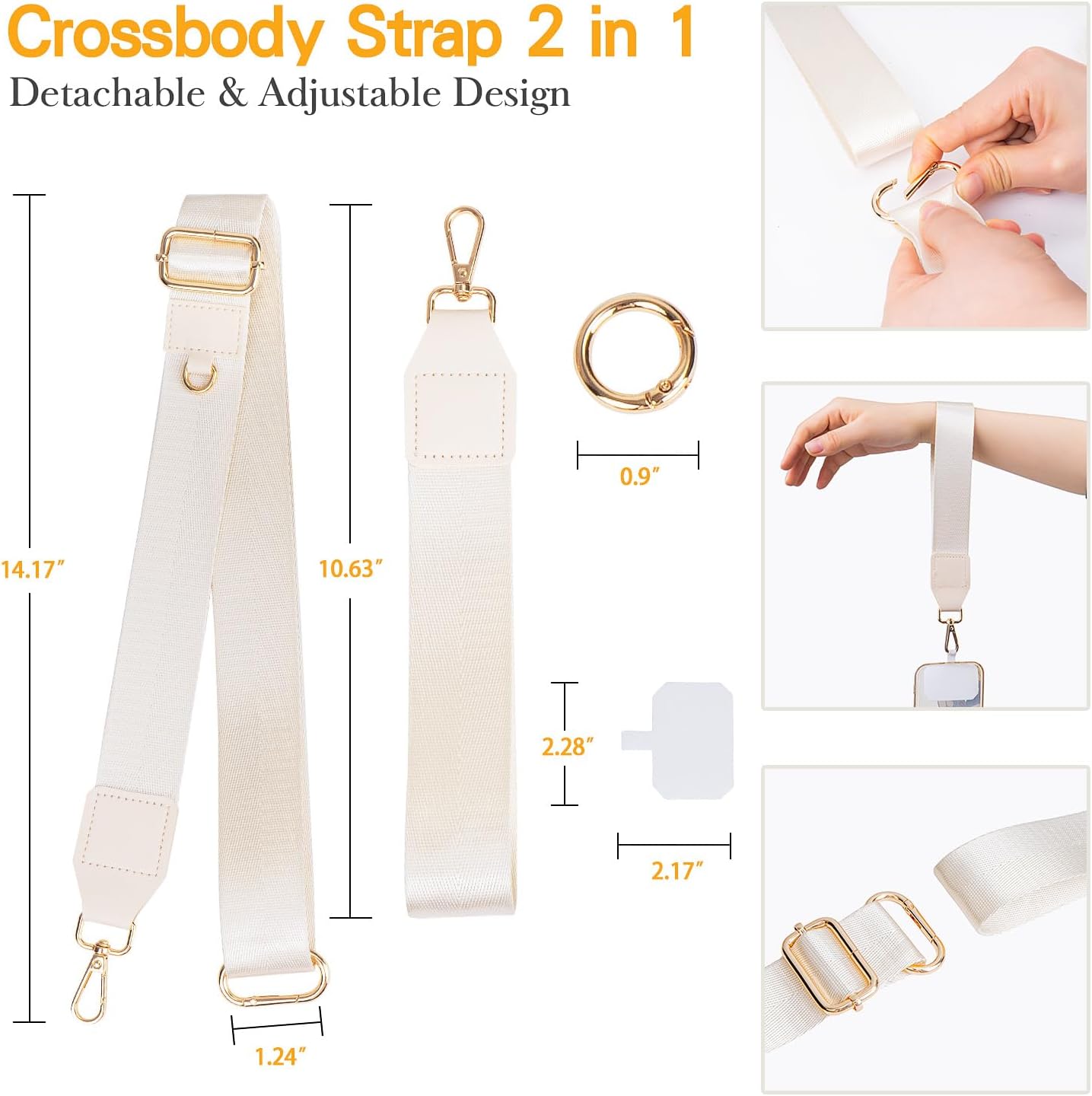 kullder Save Girls Phone Lanyard with Wallet, 2 Pcs-Clip & Go Phone Strap Crossbody with Zippered Pouch & Wrist Lanyard-1 Pad, Universal Cellphone Strap Adjustable Neck Crossbody for Women (Beige)