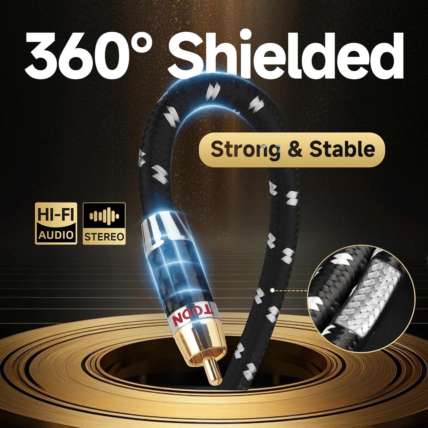 TODN Auidophile 2RCA Male to Male Stereo Audio Cable, OFC RCA Cables for Subwoofer, Home System (9.8ft/3m, 1 Pair)