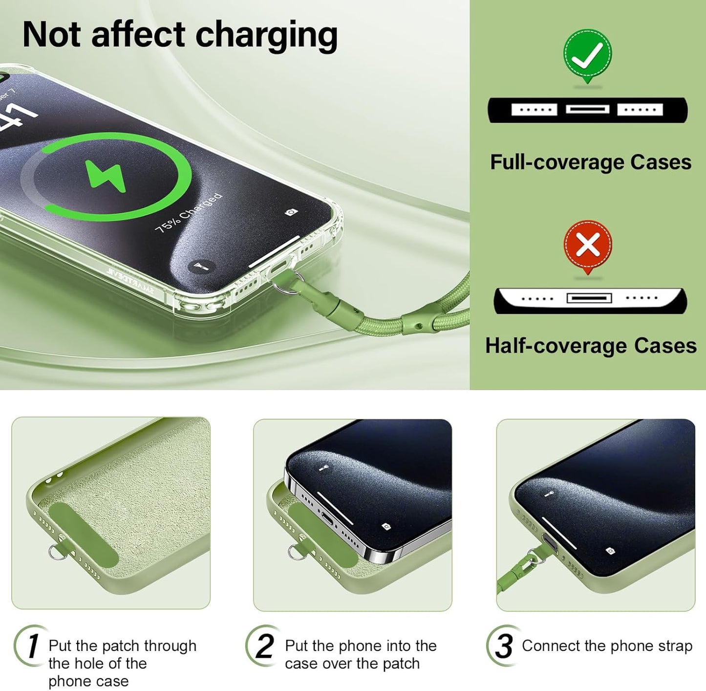 Phone Wrist Strap, Universal Adjustable Hand Wrist Strap Lanyard for iPhone 16 and Most Smartphones, Multifunctional Patch Lanyard with Phone Tether Tab for Women and Men, Matcha Green