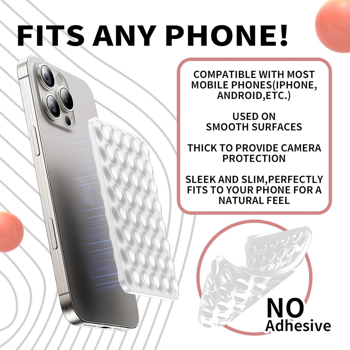 Double Sided Octo Buddy Suction Cup Phone Mount - Silicone Sticky Phone Grip with Higher Suction Power for Effortless Hands-Free Selfies & Videos, Octo Buddies Suction Phone case Suction Grip （White）