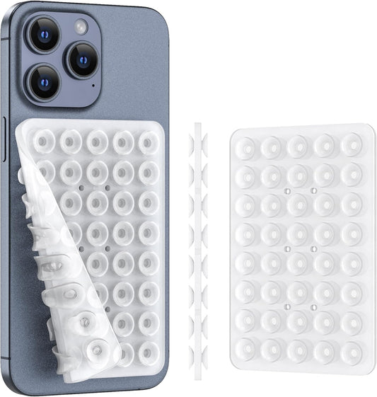 Double Sided Silicone Suction Phone Holder Mount, Silicon Accessory for iPhone and Android, Hands-Free Mirror Shower Phone Holder, TikTok Videos and Selfies (Transparent)