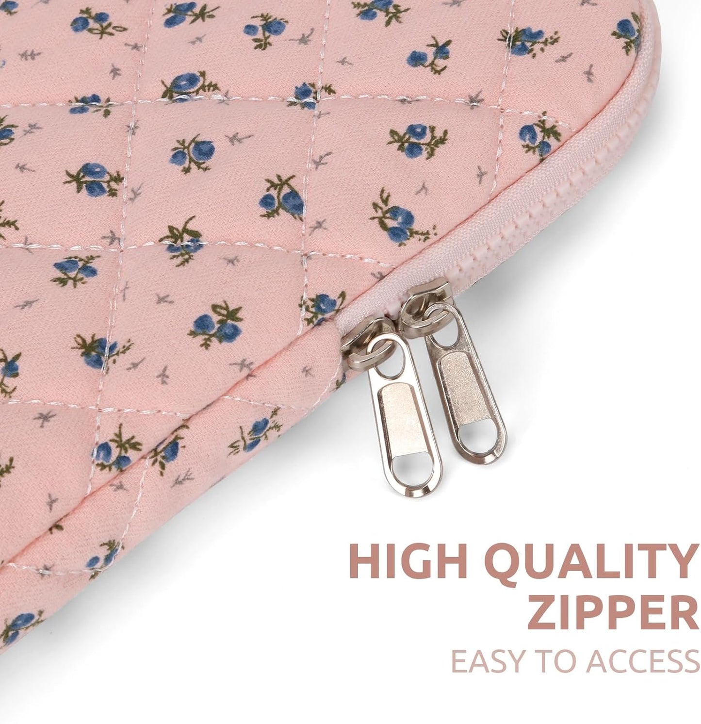 Puffy Laptop Sleeve 13-15.6 Inch Cute Quilted Laptop Protective Case Padded Floral Computer Sleeve for MacBook (A-Dark Pink, 13 Inch)