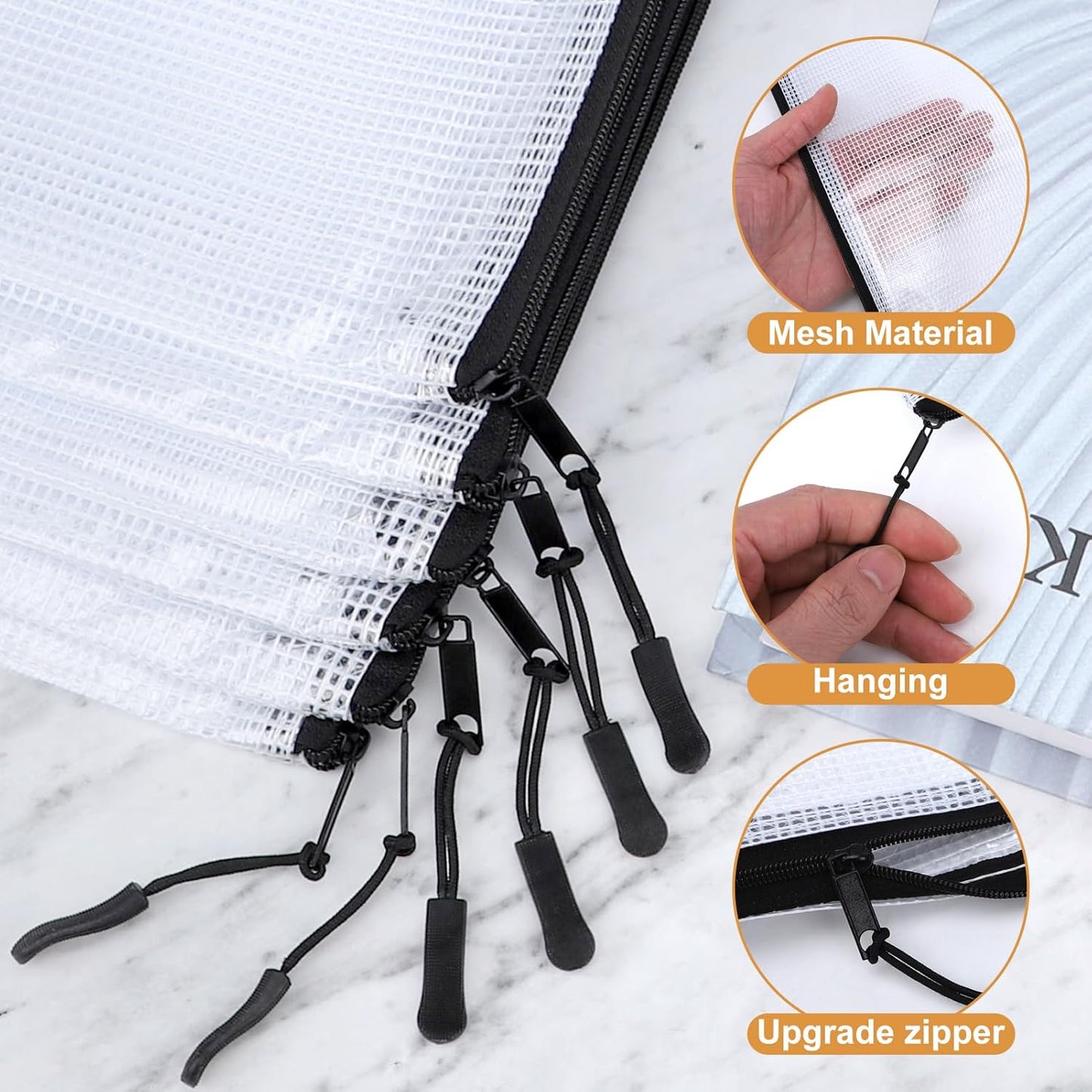 18pcs Mesh Zipper Pouch Puzzle Storage Bags A3 17x12 Inches Large File Bags Black Reusable Zipper Pouches for Organizing, Classroom Board Game Organization