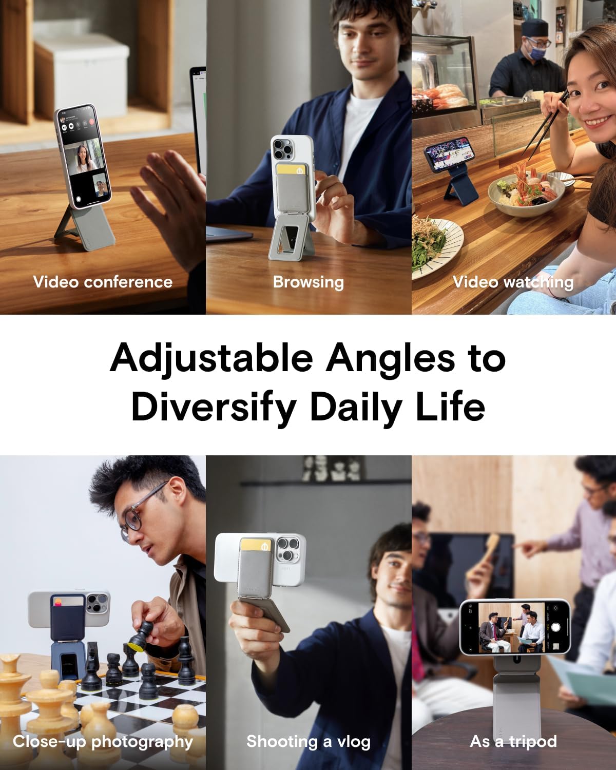 MOFT Phone Tripod Wallet, 3 in 1 Phone Stand MagSafe Wallet, NFC-Supported Magnetic Phone Stand, MOVAS Vegan Leather Adjustable Card Holder-Jet Black