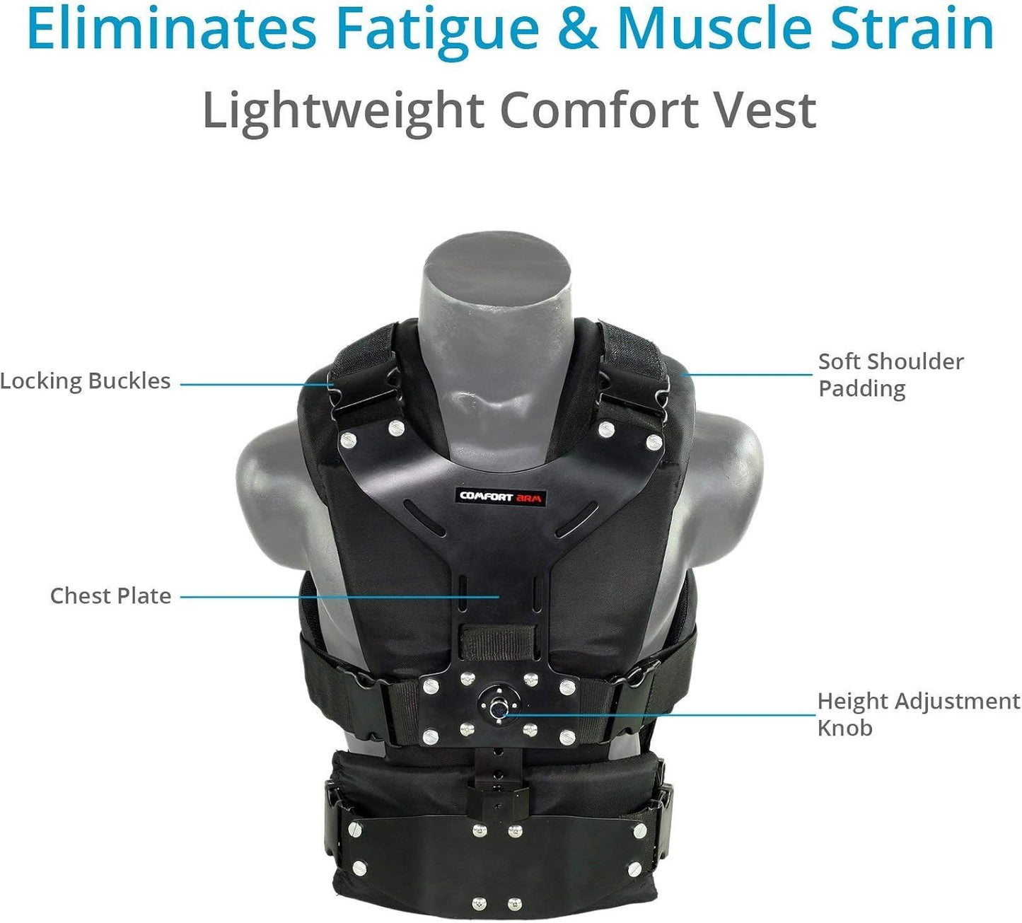 Flycam 5000 Handheld Camera Stabilizer with Comfort Arm Vest. Precise Balancing, Smooth & Fatigueless Operations. Quick Shock Absorption, Free Quick Release, Arm Brace & Table Clamp (FLCM-CMFT-KIT)