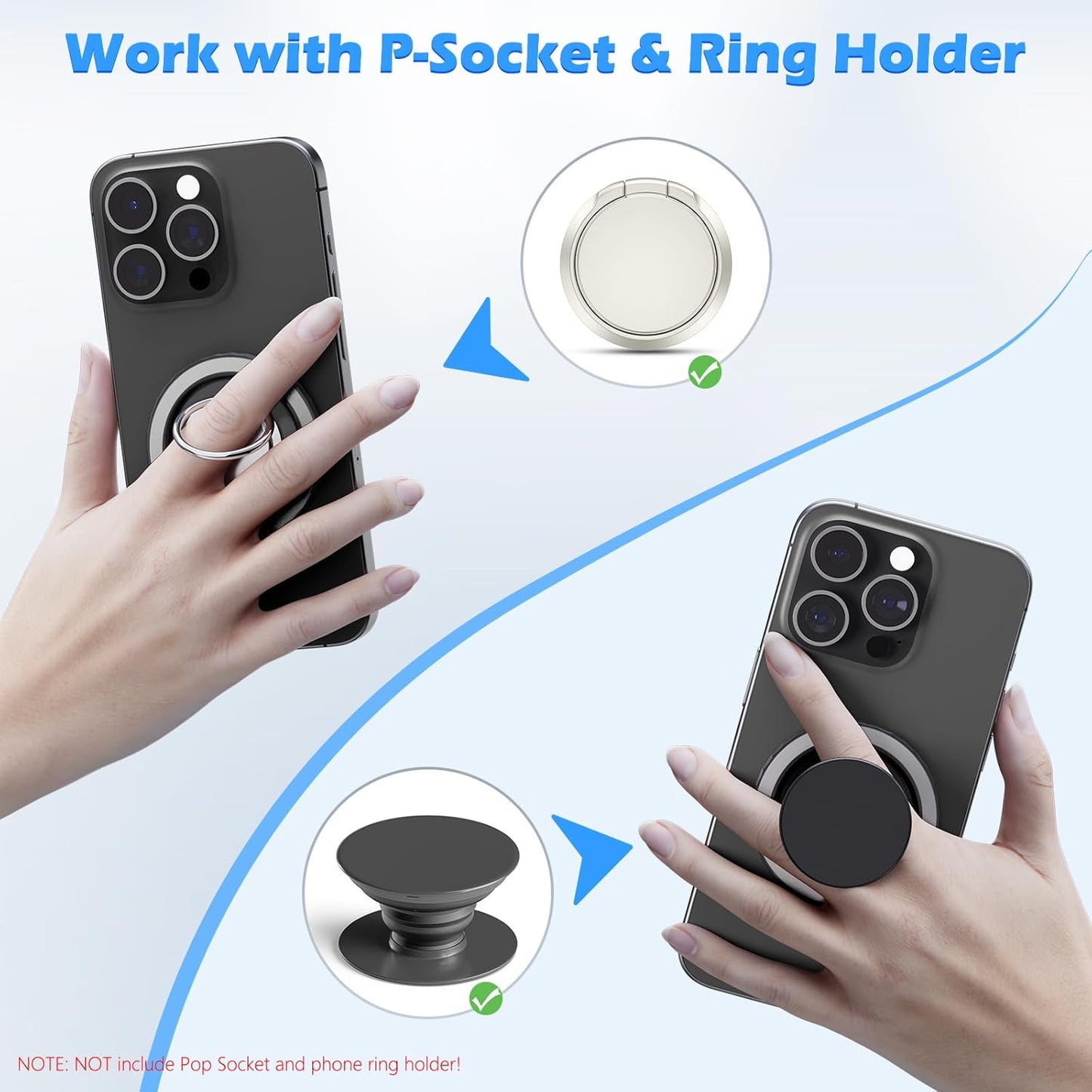 imluckies Magnetic Base Compatible with PopSocket Phone Grips and MagSafe iPhone Series Case, Removable Kindle/Phone Holder Base, Thin & Light Portable Plate, Matte Light-Black