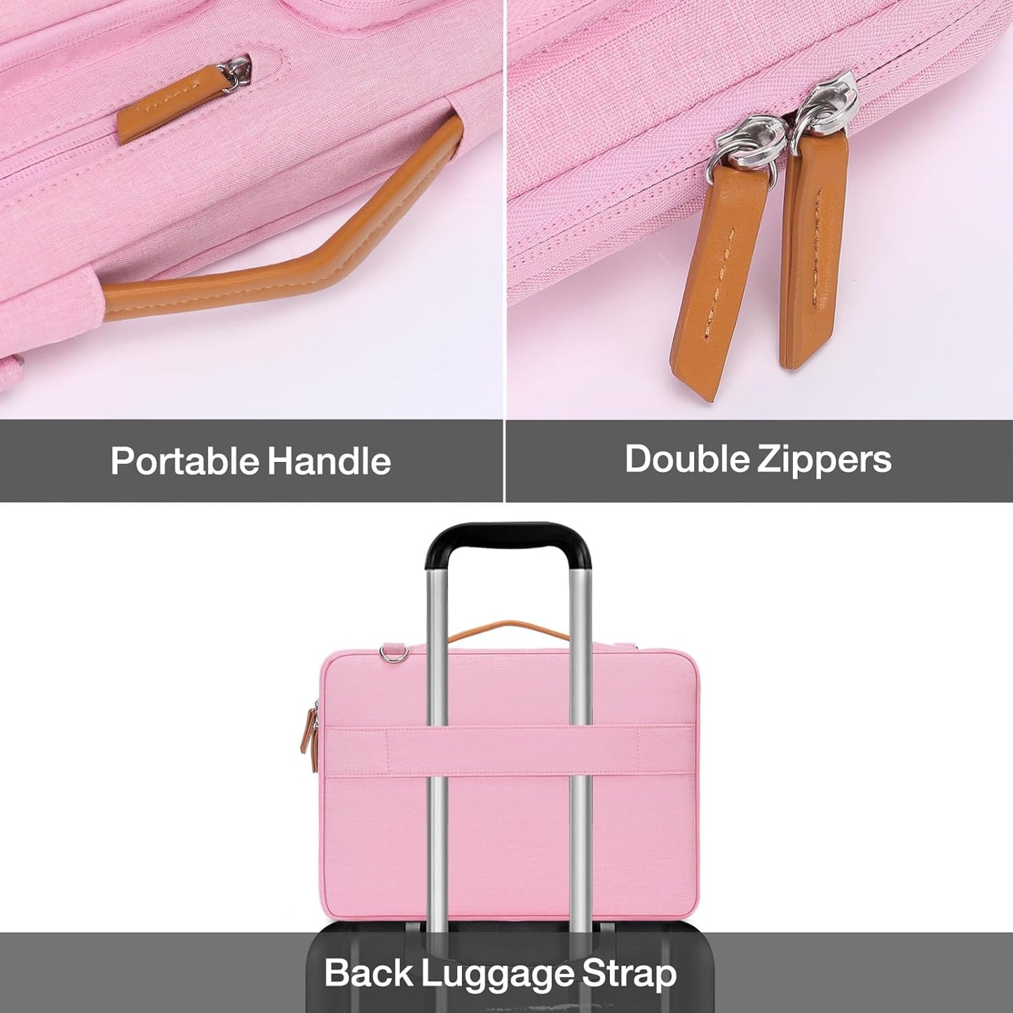 MOSISO 360 Protective Laptop Shoulder Bag,15-15.6 inch Computer Bags Compatible with MacBook Pro 16 inch, HP, Dell, Lenovo, Asus Notebook,Side Open Messenger Bag with 4 Zipper Pockets, Pink