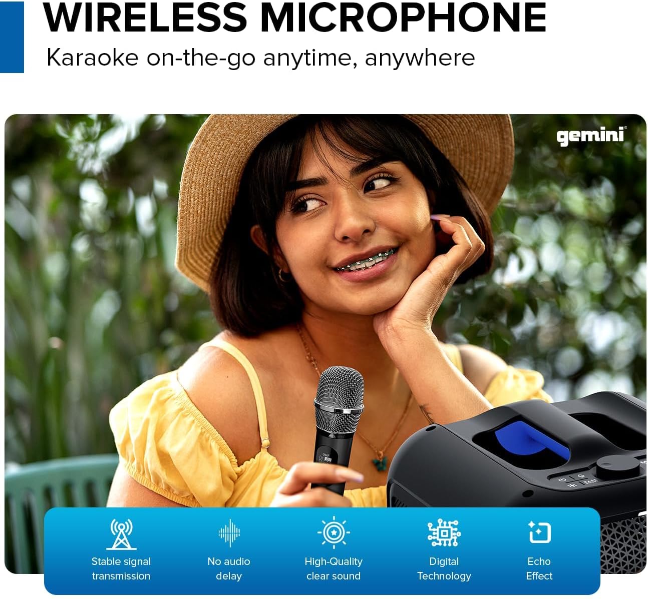 Gemini Box-Style Bluetooth Party Speaker with LED Lights, 6.5” Woofer, Wireless Mic, Deep Bass, TWS Stereo Pairing, USB/SD/FM/Aux, 10-Hour Battery Play Time, 100W Loud Sound for Home & Karaoke