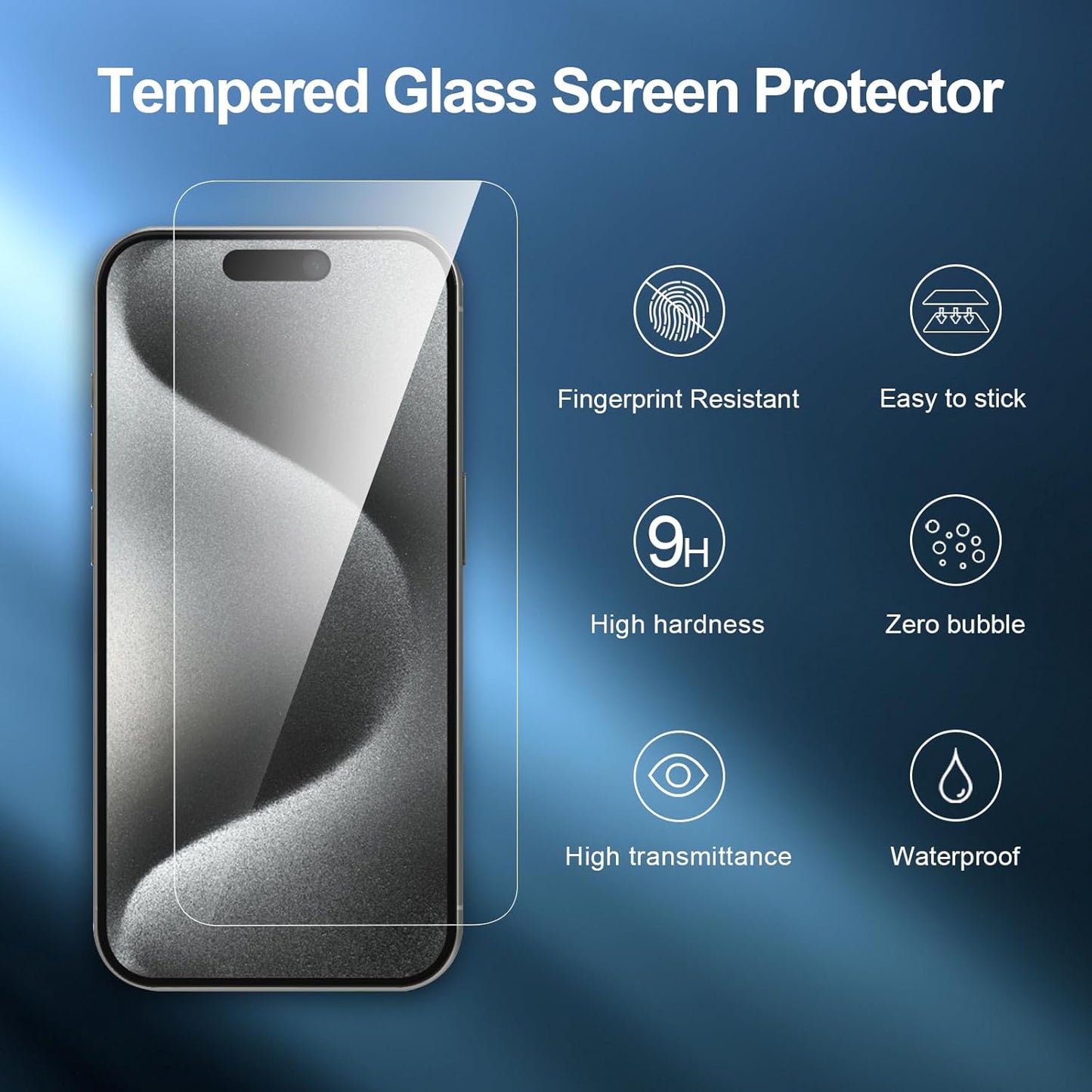 NEW'C 3 Pack Designed for iPhone 15 Pro Screen Protector (6.1 inches), Enhanced Tempered Glass Protection with easy installation tool included,Case Friendly Ultra Resistant