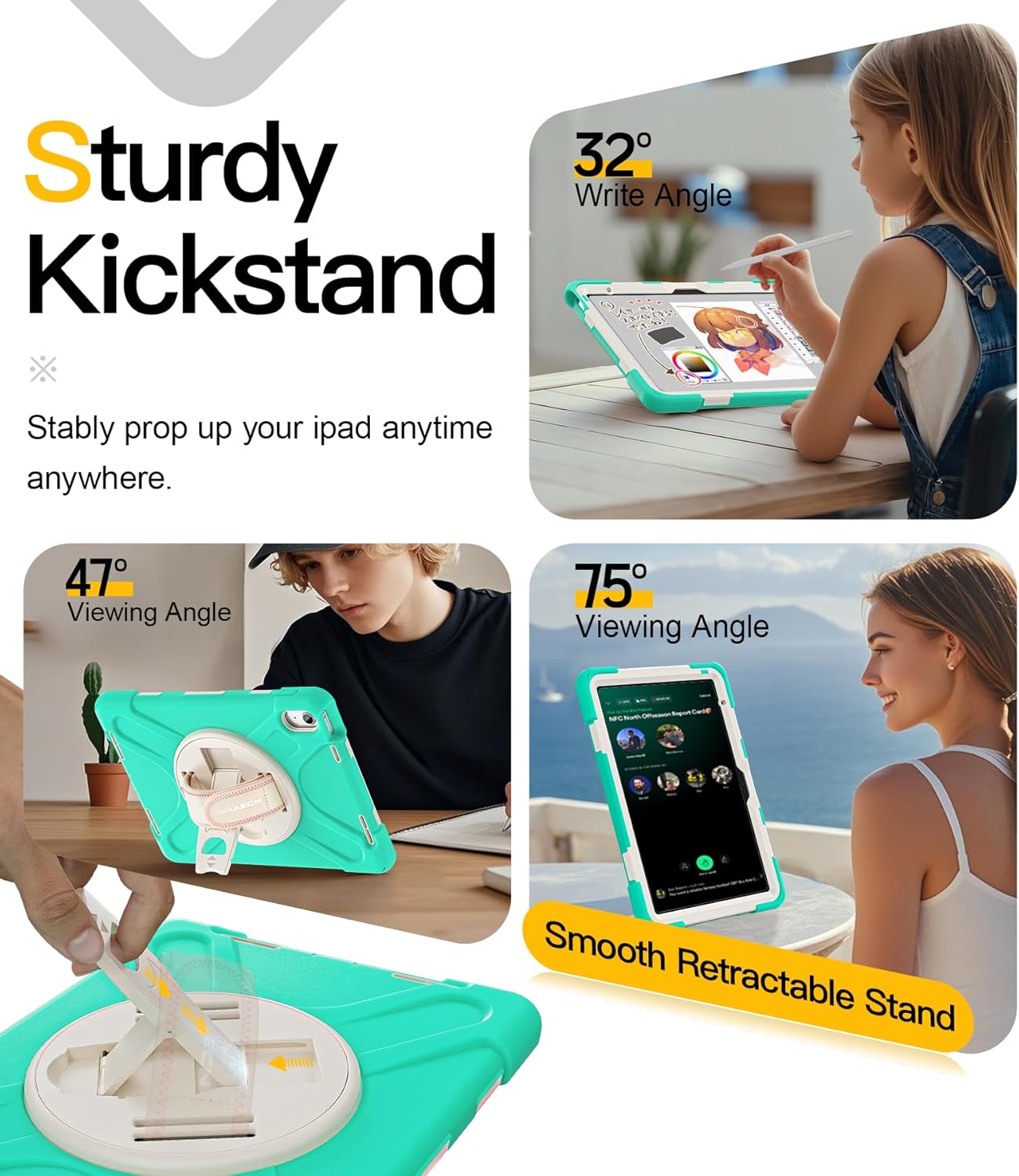 BRAECN for iPad (A16) 11th/10th Generation case 11/10.9 inch 2025/2022 Heavy Duty Shockproof Protective with Pencil Holder Screen Protector 360°Rotating Stand Handle & Shoulder Strap Full Body Cover