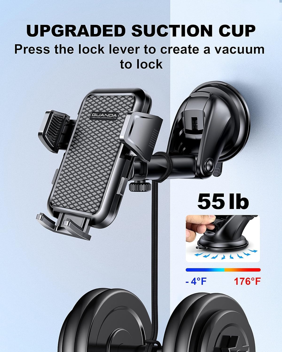 3-in-1 Car Phone Holder, Strong Suction Phone Mount for Windshield/Dashboard/Desk, Hands Free Dash Mounted Car Cell Phone Holder Stand, Truck Phone Holder for iPhone Samsung Android Smartphone