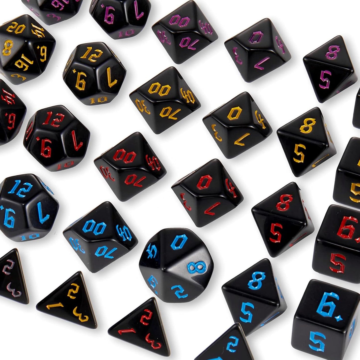 DND Dice, 10 X 7 (70 Pieces) Polyhedral Dice Set for Dungeons and Dragons DND RPG MTG Table Games D4 D6 D8 D10 D% D12 D20 with 10 Pack Black Bags