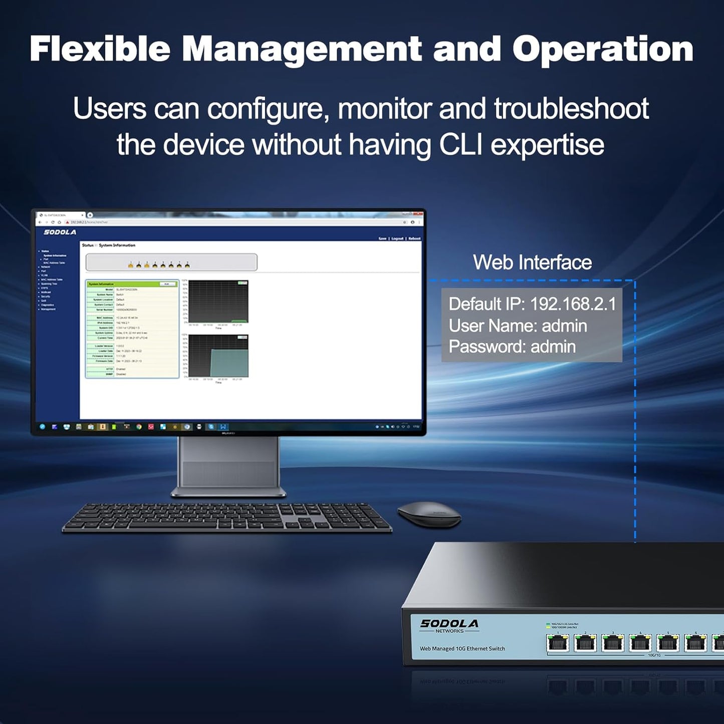 SODOLA 8 Port 10Gb Easy Web Managed Switch, 8 x 10G RJ-45 Ports, 160Gbps Bandwidth, Support LACP, VLAN, QoS, 10G/5G/2.5G/1000M/100M Auto-Negotiation, Multi-Gigabit Managed Ethernet Switch
