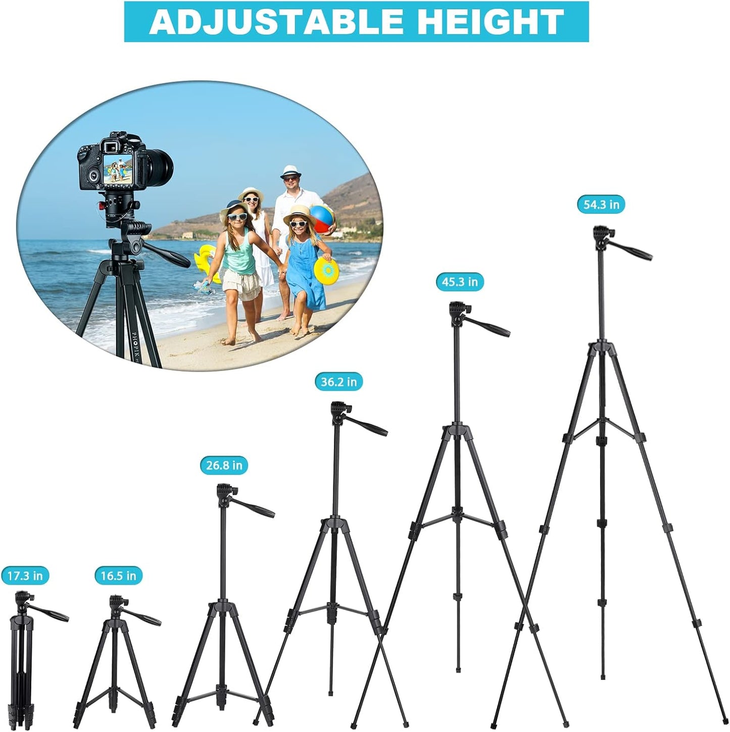 55" Phone Tripod, PHOPIK Aluminum Extendable Tripod Stand with Shutter, Carrying Bag, Compatible with iPhone/Android/Sport Camera&Insta 360 x5 Perfect for Video Recording/Selfies/Live Stream/Vlogging