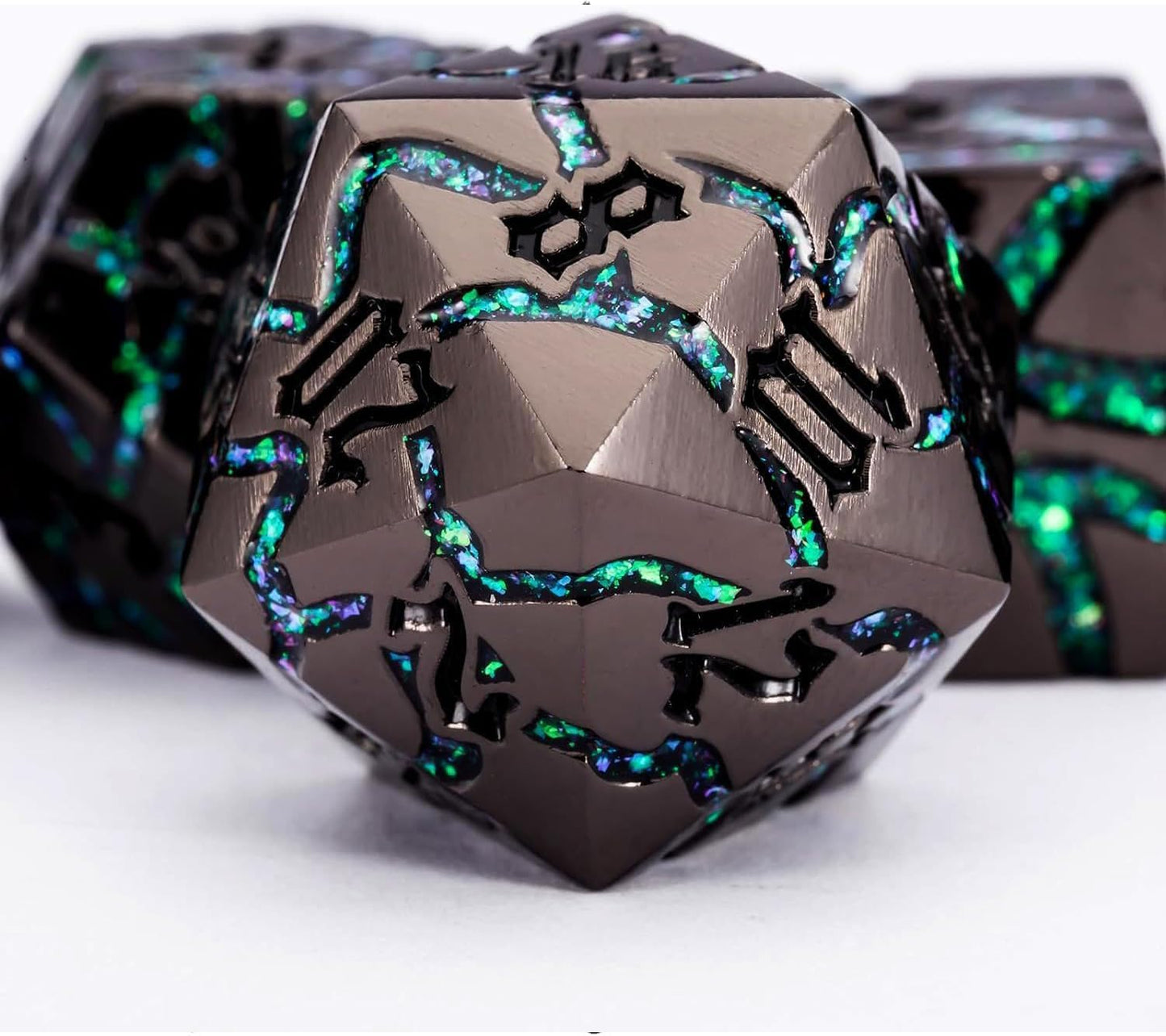 DND Crack Stripe Dice,Metallic Glitter Dice Set with Gift Box,Metal Polyhedral D&D Dice for Role Playing Game