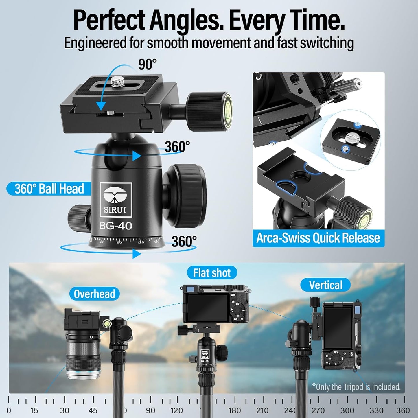 SIRUI Lightweight Carbon Fiber Travel Tripod, 6kg Load Capacity Compact Camera Support with Carry Bag, Portable for DSLR Mirrorless Cameras, Max Height 54" for Hiking Vacation Vlogging