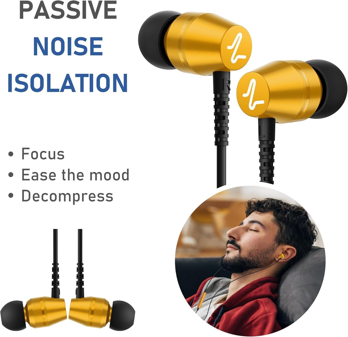 LUDOS OMNITONE USB C Headphones for iPhone 16 15 Pro Max Plus iPad Pro, 5 Years Warranty, USB-C Earbuds for Samsung Galaxy S24 S23 Ultra S22 S21 S20 A55 A54 A53, USB Type C Earphones - Gold