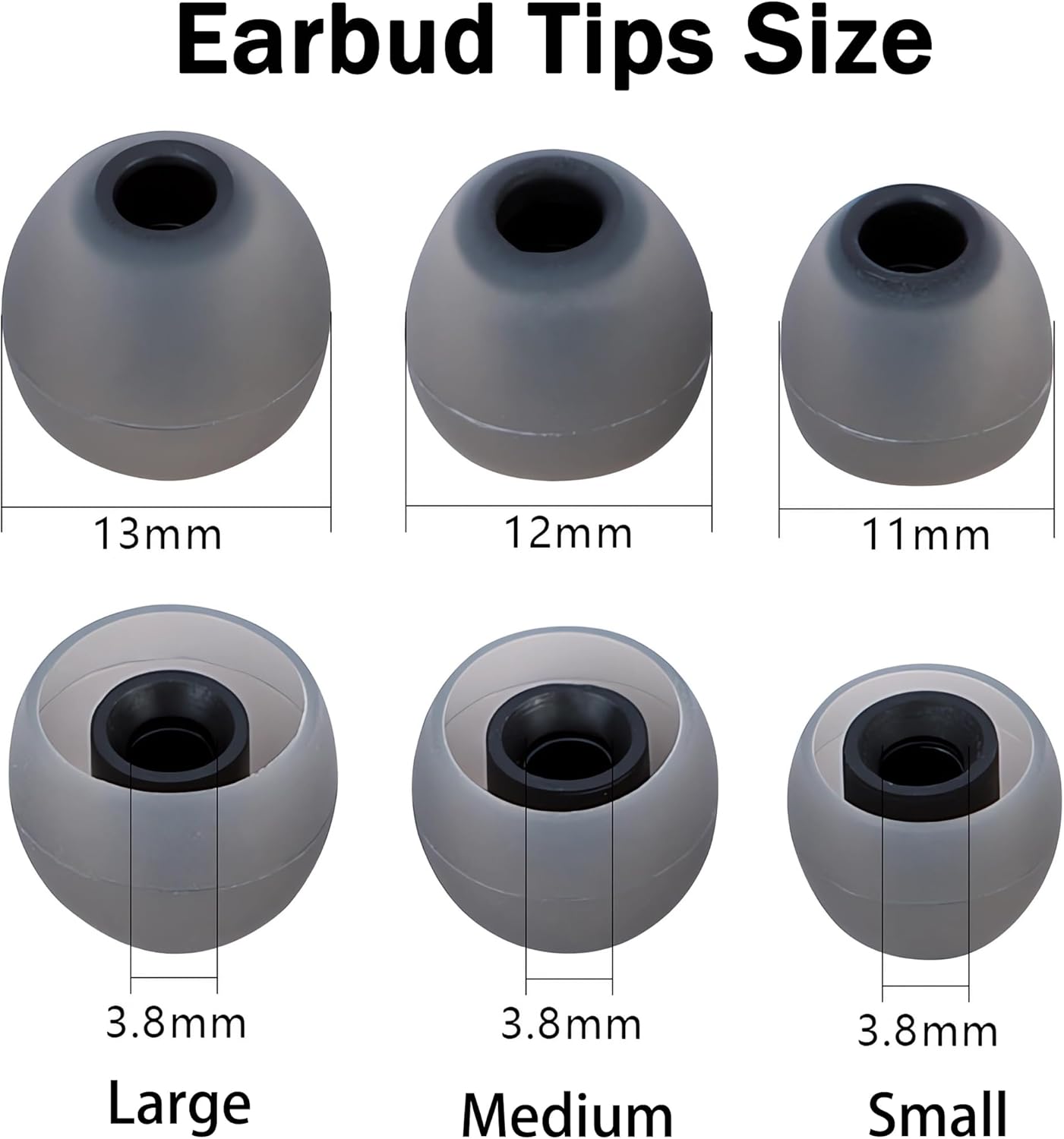 Silicone Replacement Earbud Tips Fit Most In-Ear Earbuds - Inner Hole 3.8mm - 5.1mm - 9 Pairs S, M, L Earphone Silicone Covers