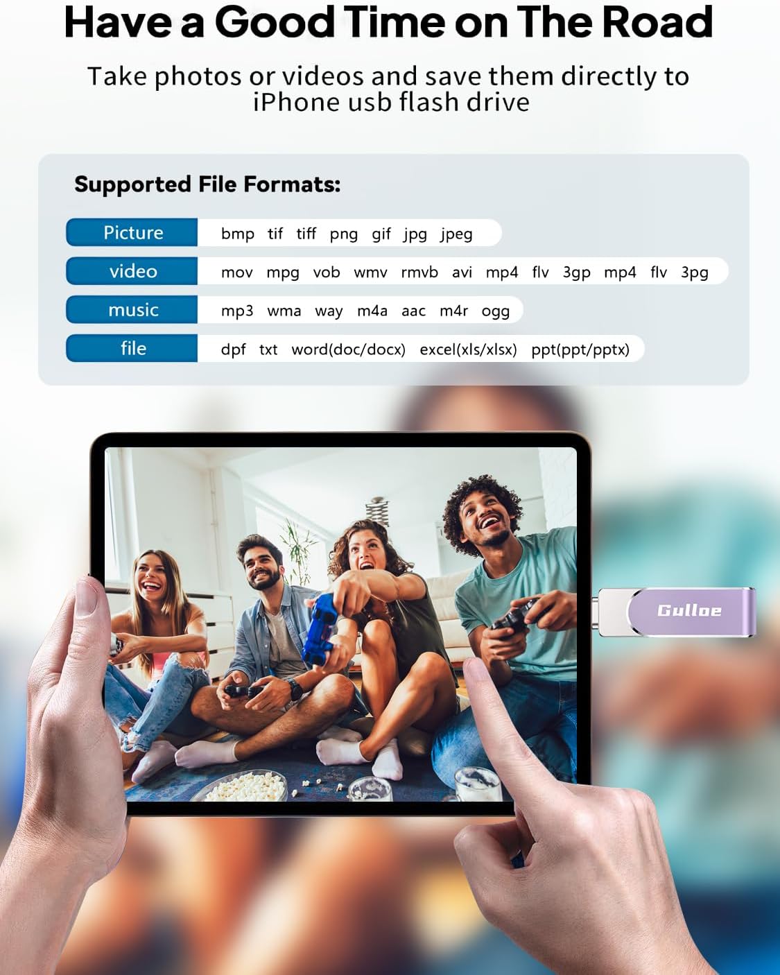 Gulloe 512GB Flash Drive Intended for iPhone, Memory Stick Storage for Photos and Videos Backup, Compatible with iPhone iPad Android PC, Plug and Play, No Application Required (Purple)