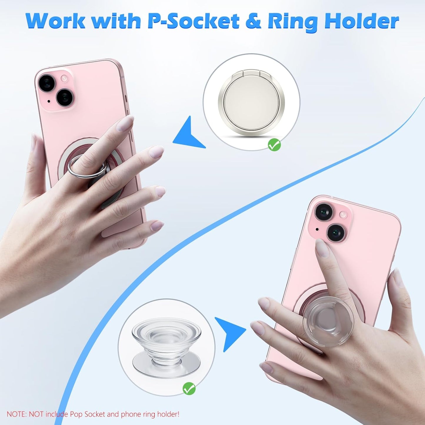 imluckies Magnetic Base Compatible with PopSocket Phone Grips and MagSafe iPhone Series Case, Removable Kindle/Phone Holder Base, Thin & Light Portable Plate, Matte Pink