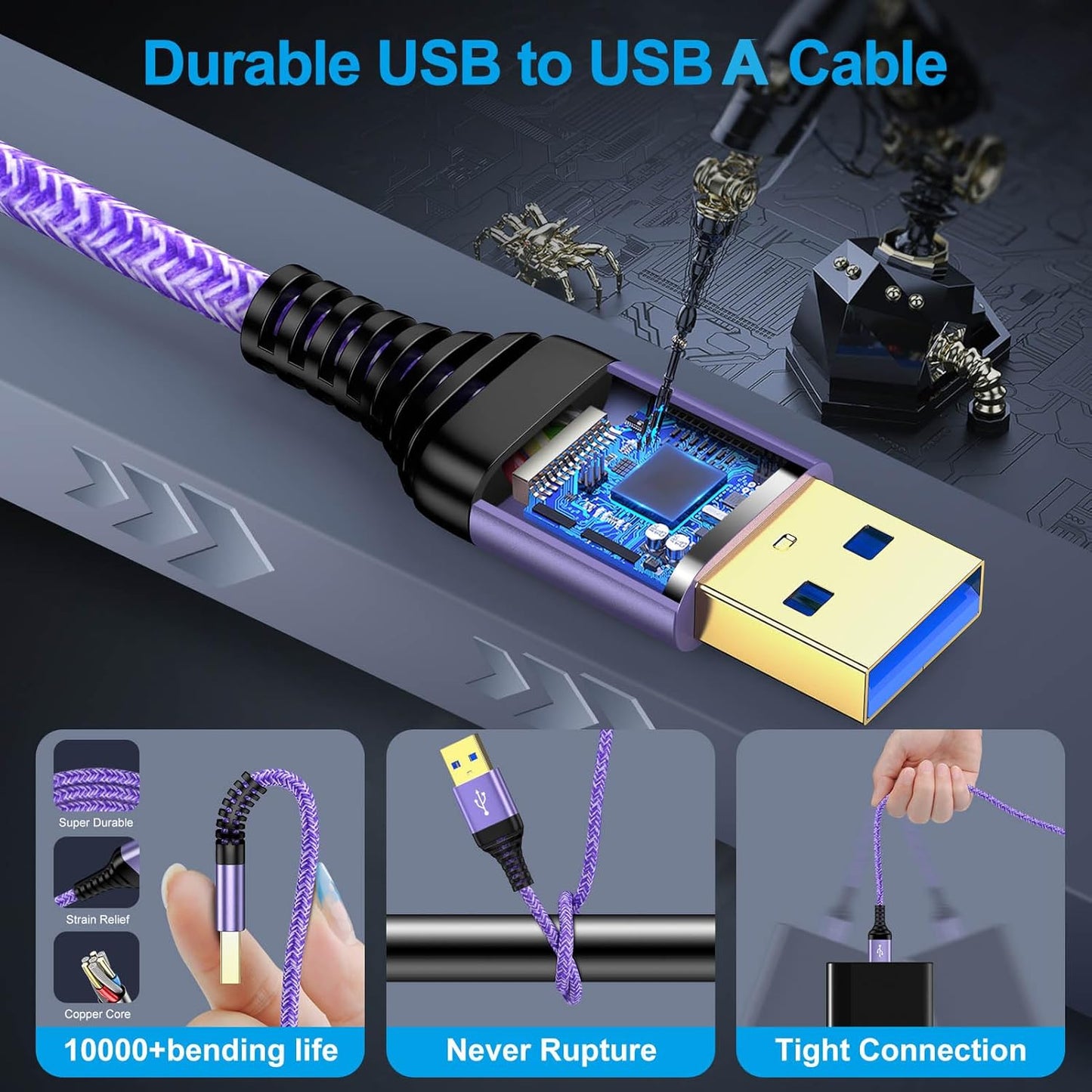 USB to USB, USB3.0 Cable 6FT Male to Male USB Cable, 3 Pack Double Ended USB3.0 A to A Data Transfer Cord for KVM Soundbar Monitor Laptop Cooler Fan Hard Drive Enclosures DVD Player TV Hub Set Up Box