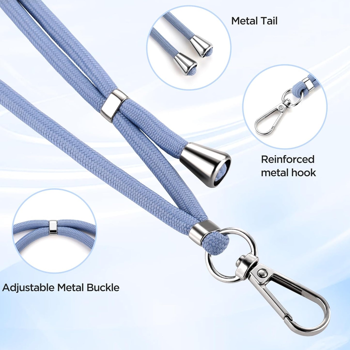 CACOE Phone Lanyard-2 PCS Adjustable Neck Strap,Universal Crossbody Multifuctional Cell Phone Lanyards Compatible with Most Smartphones(Black+Light Blue)