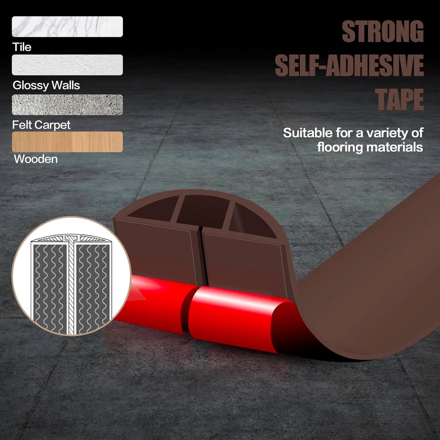 Floor Cord Cover Self Adhesive Cord Hider,10FT Cable Management, Extension Strip Protector for Wires, Prevent Cable Trips for Offices, Gyms, Exhibitions Cavity:0.47"(W) x 0.35"(H) Coffee