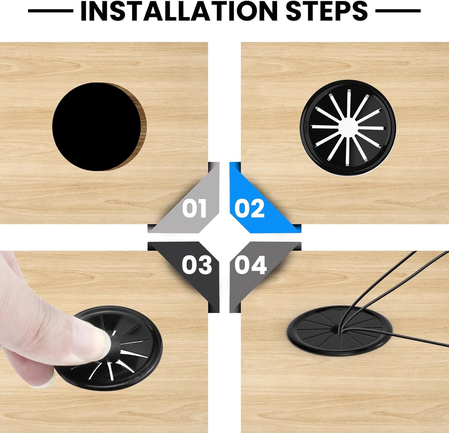 Aifeier ET 1-3/8 Inch Cable Grommets Petal-Shaped Buckle Type Wire Hole Cover for Cord Management and Protection of Cabinet, 5PCS 35mm