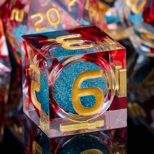 ARUOHHA Liquid Core DND Dice Set, 7pcs Resin Sharp Edged Dice RPG Red Blue Polyhedral D and D Dice with Gift Box, Role Playing Dice Set D20 D12 D10 D8 D6 D4