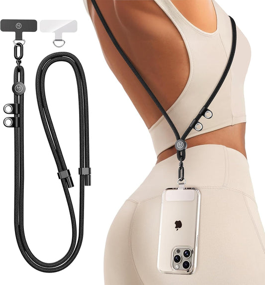 Phone Lanyard, Phone Strap, Adjustable Anti-Theft Crossbody Strap for Man & Women, Universal Cell Phone Neck lanyard, with 2 Tether Tabs, Premium Metal Buckles, Skin-Friendly, Black