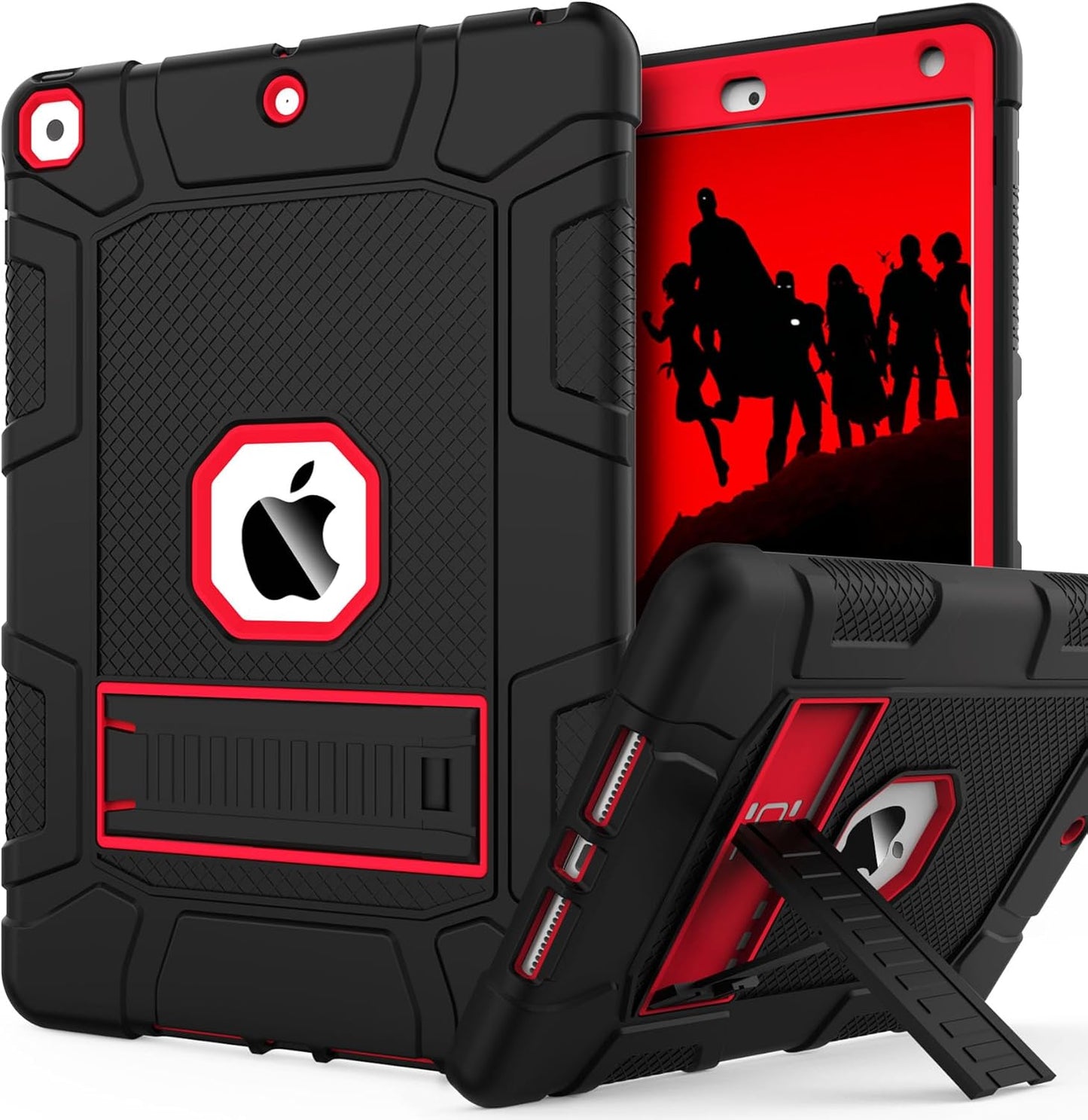 Rantice iPad 10.2'' Case, Hybrid Shockproof Rugged Drop Protection Cover with Kickstand for iPad 7th/8th/9th Generation (Black+Red)
