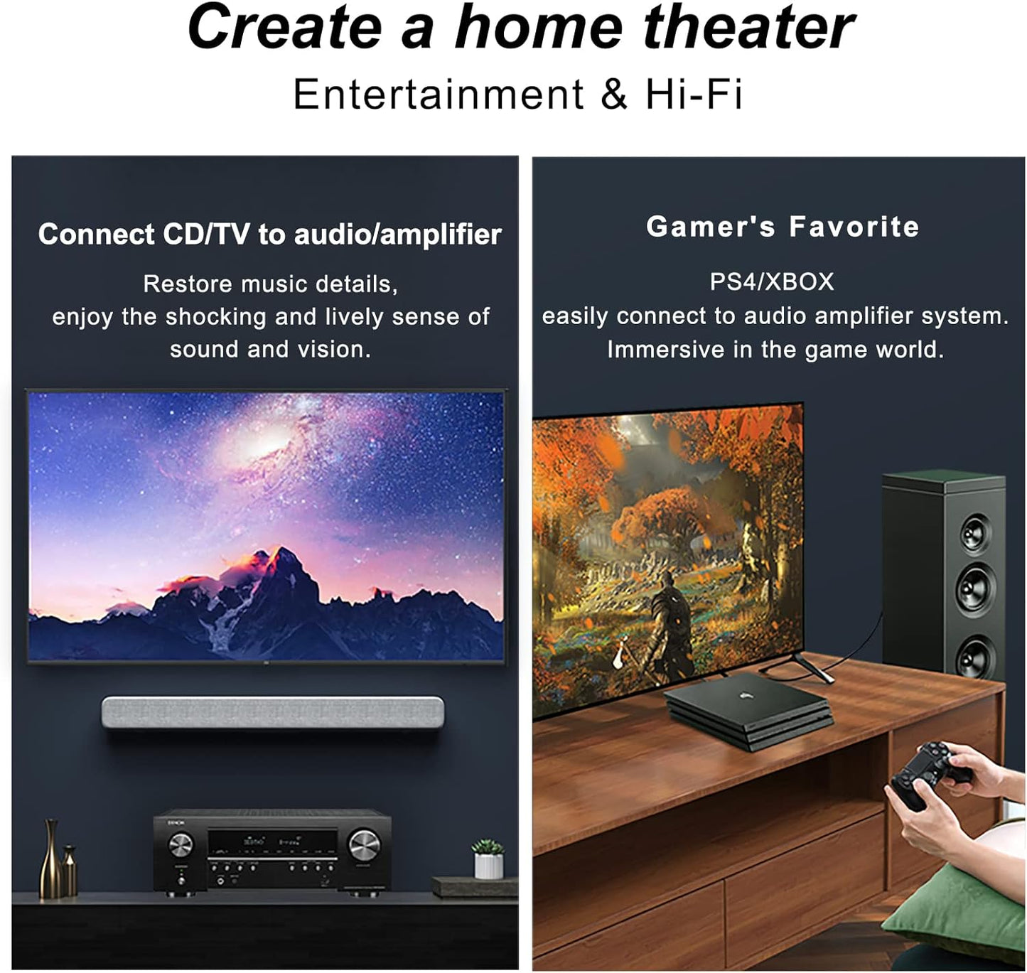 SKW Optical Digital Audio Toslink Cable Home Theater Fiber Optic Male to Male Gold Plated S/PDIF Cables - Copper Connectors, High-Reinforced Transparent Polymer Core, Nylon Braided 3.2ft(1M)