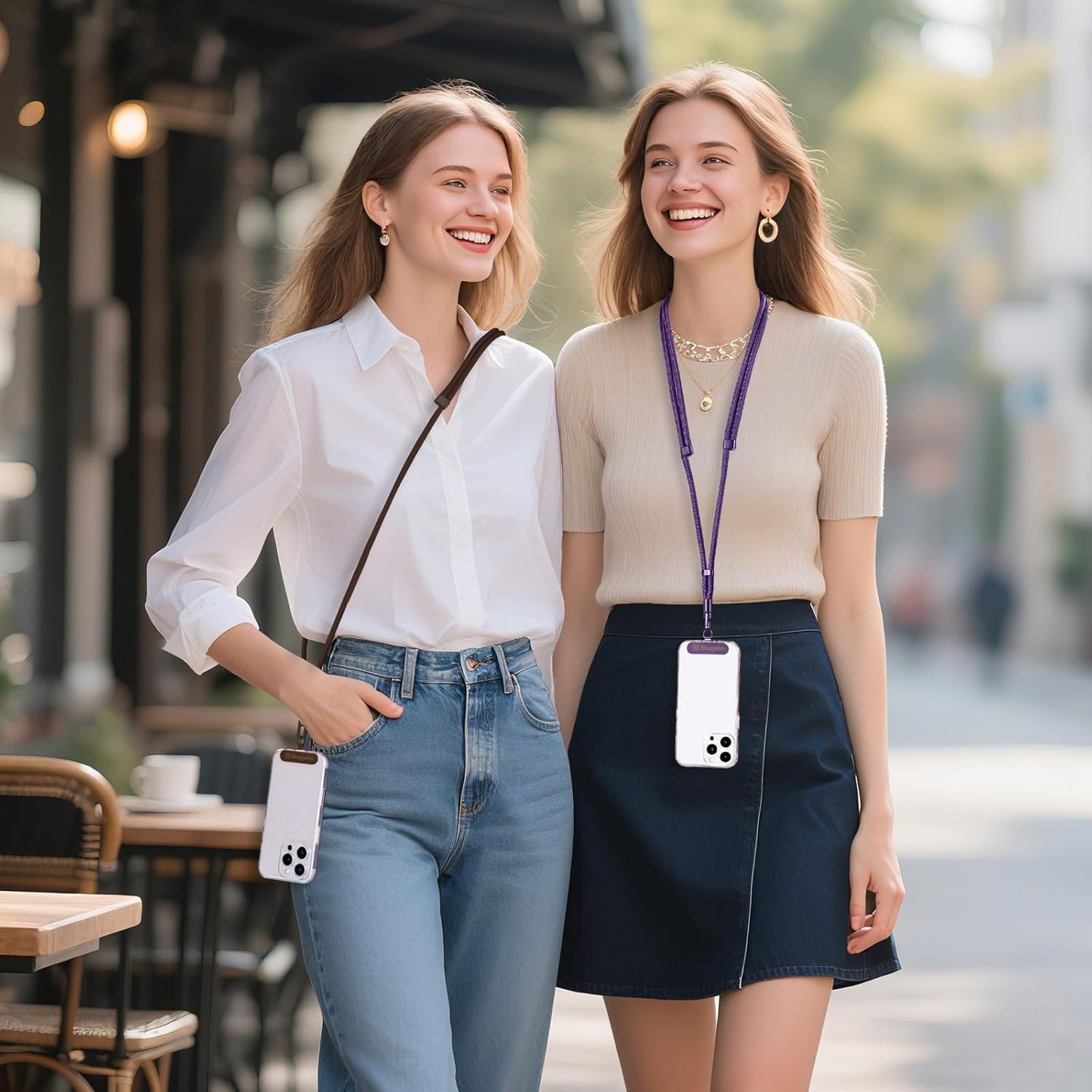 Phone Lanyard 2 Pcs - 1 Phone Wrist Strap, 1 Adjustable Crossbody Cell Phone Lanyard, 2 Metal Pads and 360° Rotating Metal Clips - Skin-Friendly, Universal for Most Phones (Dark Purple)