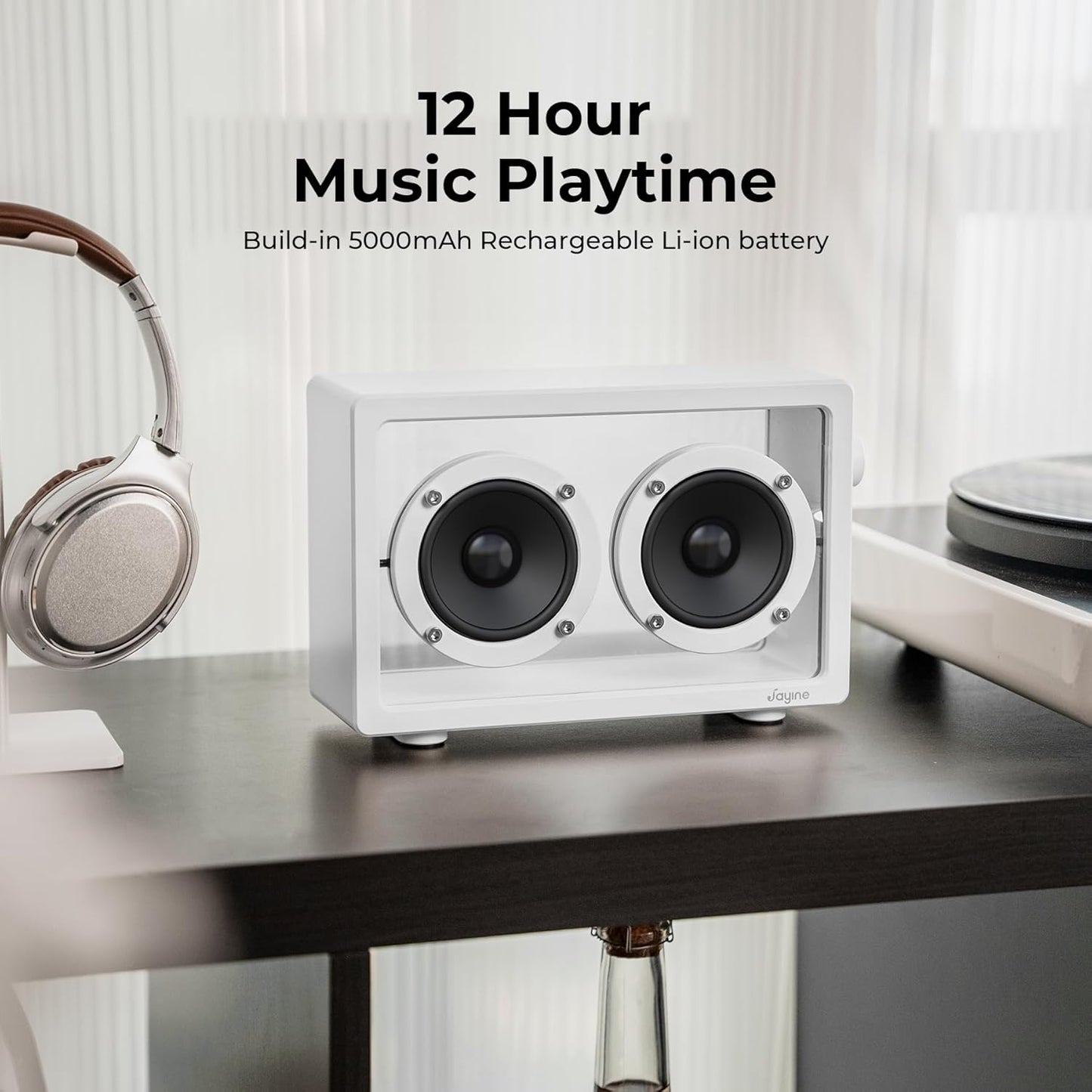 Cassette Portable Bluetooth Speaker, 16W Minimalist Speakers Bluetooth Wireless Loud, HD Powerful Sound and Wide Compatibility V5.3 for Indoor Outdoor - White