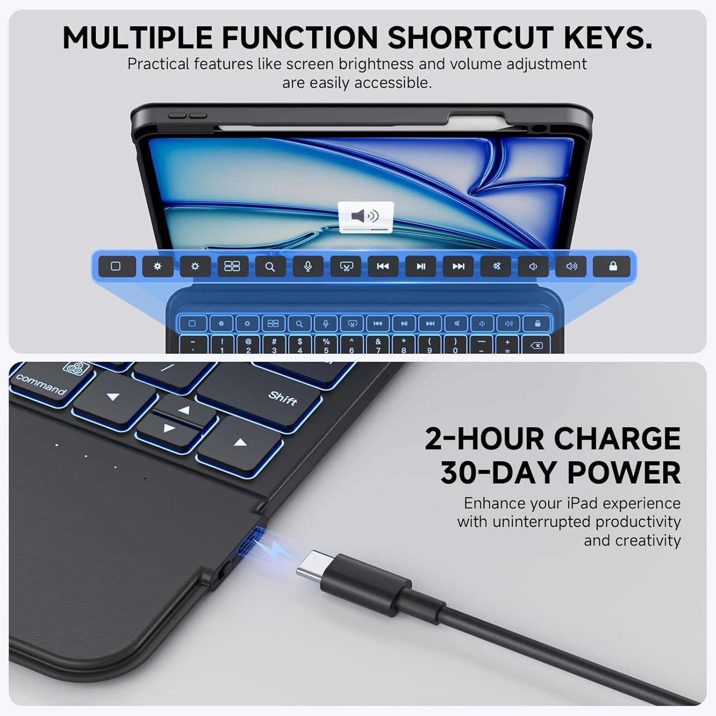 ONLY fit for iPad 12.9 inch Pro 6/5/4/3rd Gen & 13 inch iPad Air (2025 M3, 2024 M2) Case with Detachable Keyboard Trackpad, 360 Rotate Cover Pencil Holder 12 Shortcut Key 7 Color Backlit, Black