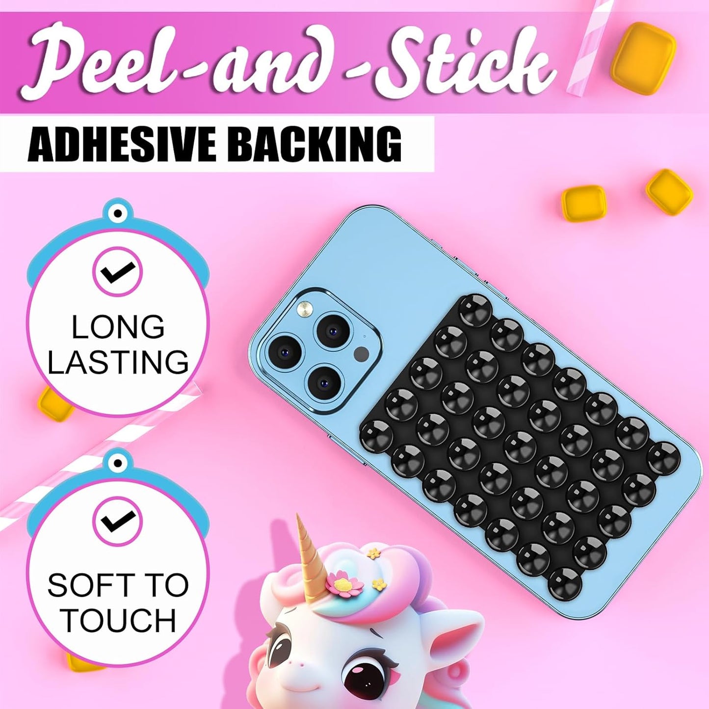 2024 Upgrade 2PCS Silicone Suction Cup Phone Case Adhesive Mount,Adhesive Grip, Sticky Suction Cup Phone Holder & Suction Phone case Holder TikTok & Selfies (Black, 5x7 Single Sided)