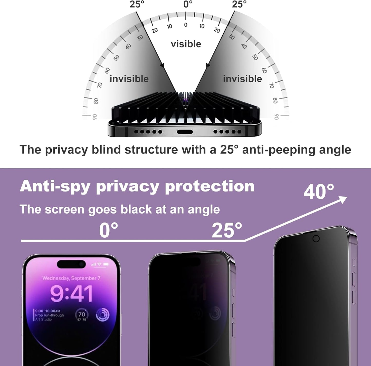 2 Pack Privacy Screen Protector for iPhone 14 Pro Max/iPhon 15 Plus/iPhon 16 Plus, 9H Tempered Glass, Full Coverage, Anti-Fingerprint, Auto Dust-Elimination, No Bubble, Easy Installation