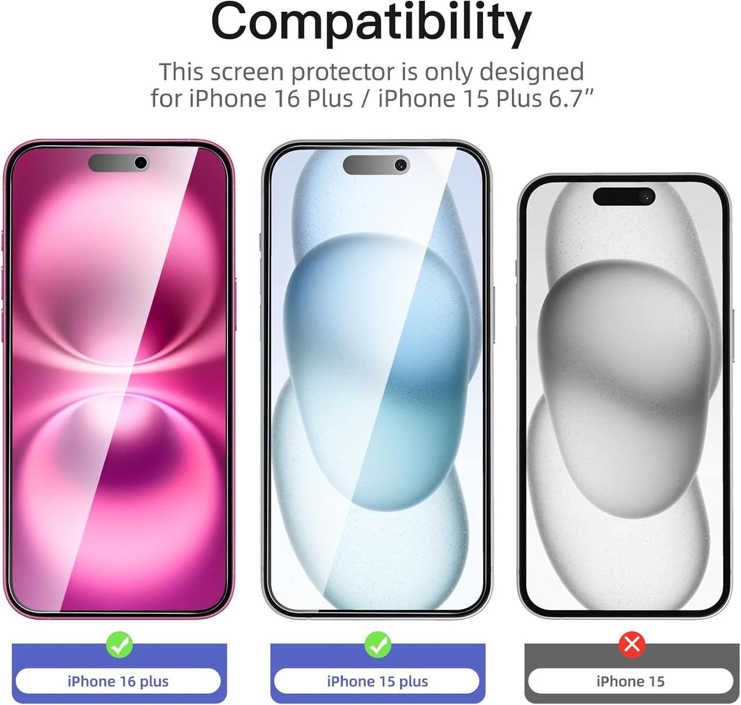 NEW'C 3 Pack Privacy for iPhone 16 Plus,15 Plus Screen Protector (6.7 inches), Anti-Spy Tempered Glass Film,Enhanced 28-Degree Privacy Angle with easy installation tool included