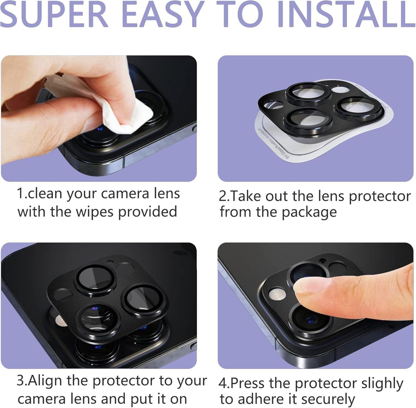 2 Pack Camera Lens Protector for iPhone 13 Pro/iPhone 13 Pro Max,[Not Easy to Breakn ] AR Tempered Glass Strong Adsorption Metal Camera Cover Screen-black