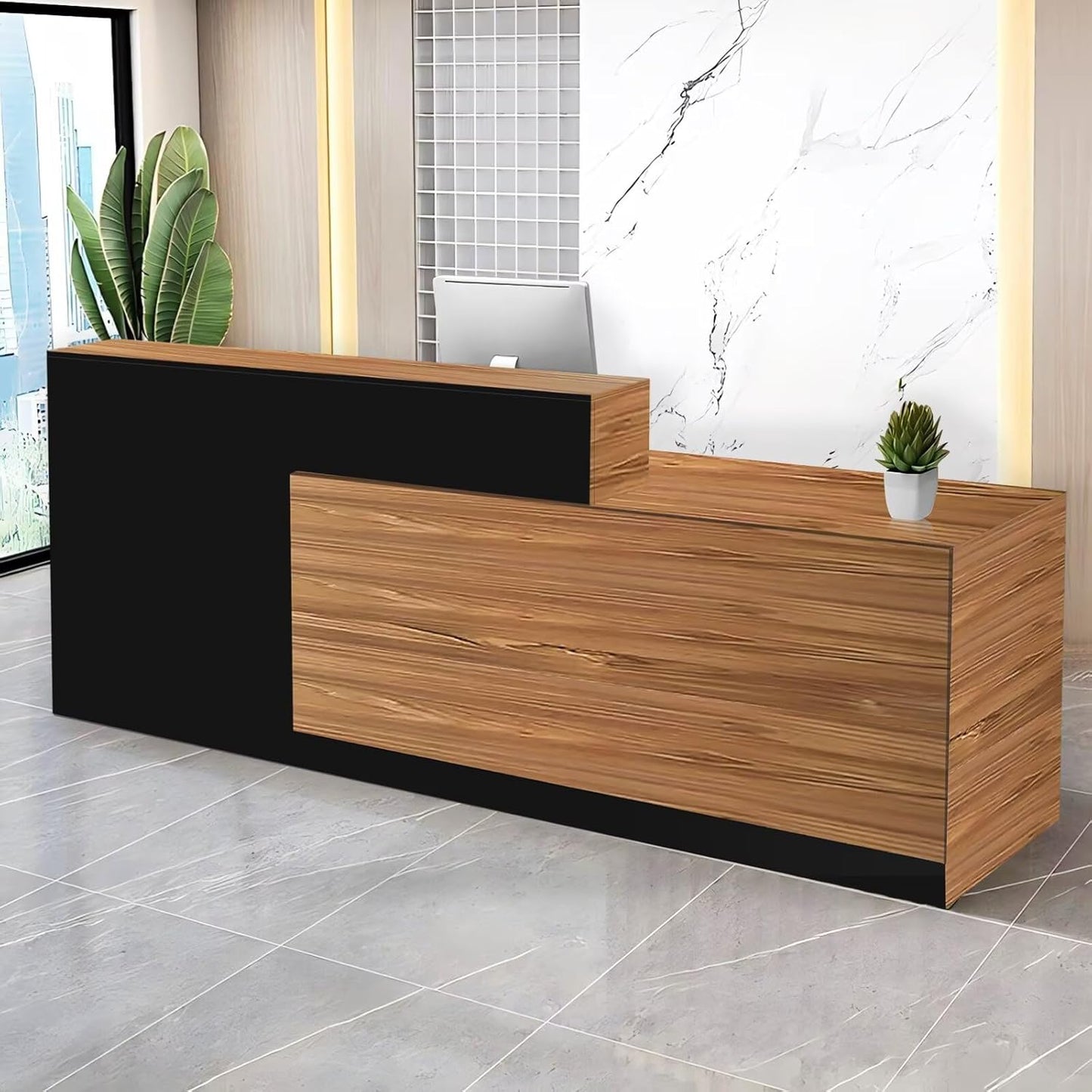 Reception Desk with Counter Modern Checkout Counter with Lockable Drawer Keyboard Tray Receptionist Desk for Office Salon Reception Table A Right 59inch/150cm