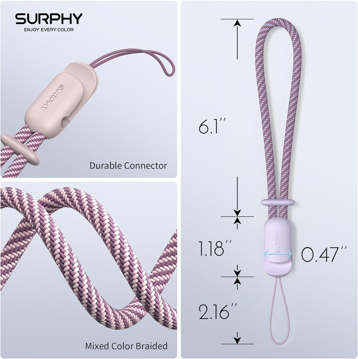 SURPHY 2 Pack Phone Lanyard for Cellphone Case, Phone Wrist Strap for Case, Cellphone Strap with 2-Color Braided, Charm Wrist Lanyard for Women and Men, Pink & Lilac