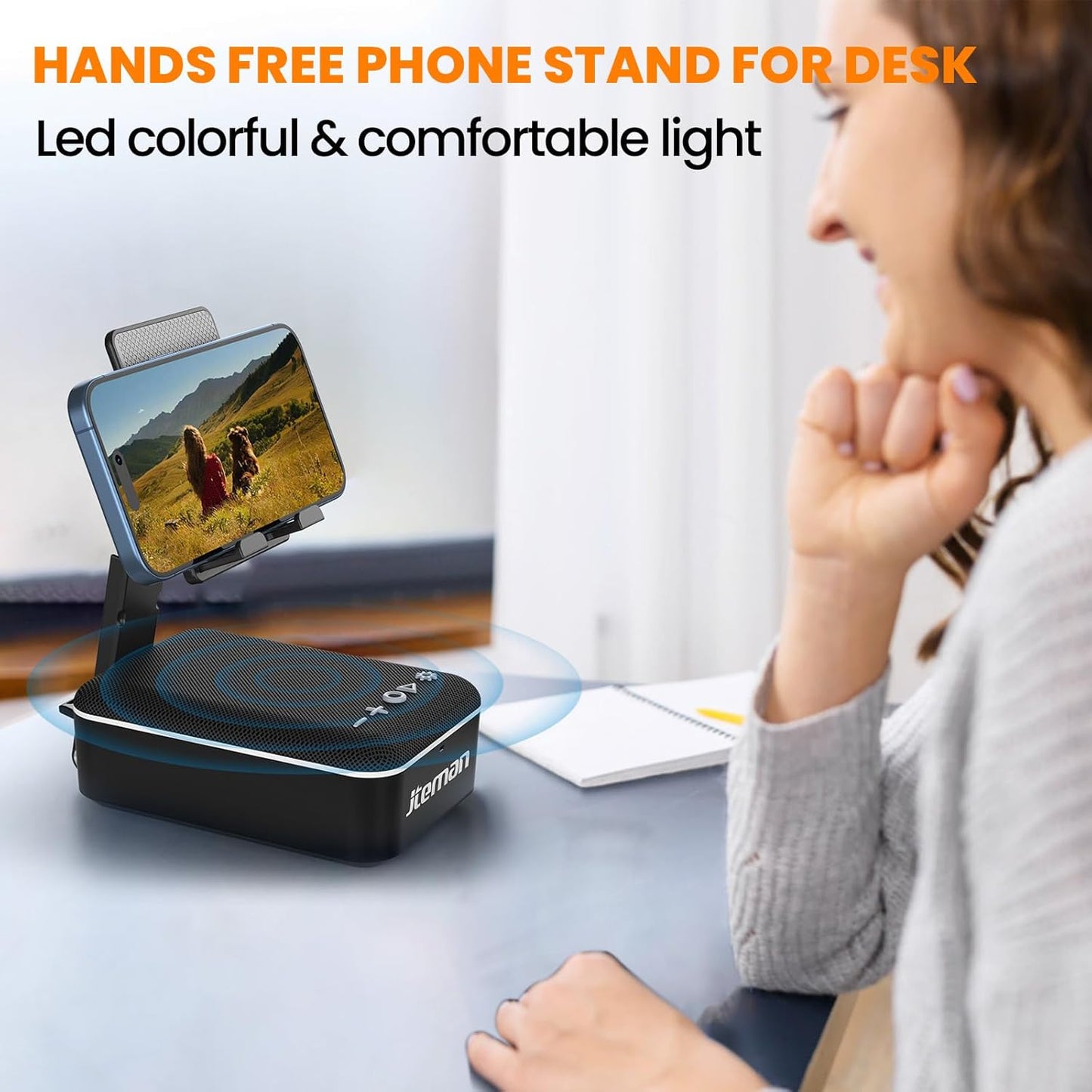 JTEMAN Gifts for Men Women,Cell Phone Stand with Bluetooth Speaker,LED Light,and Lanyard,Cool Tech Gadgets,Unique Birthday Gifts for Men Husband Mom Dad